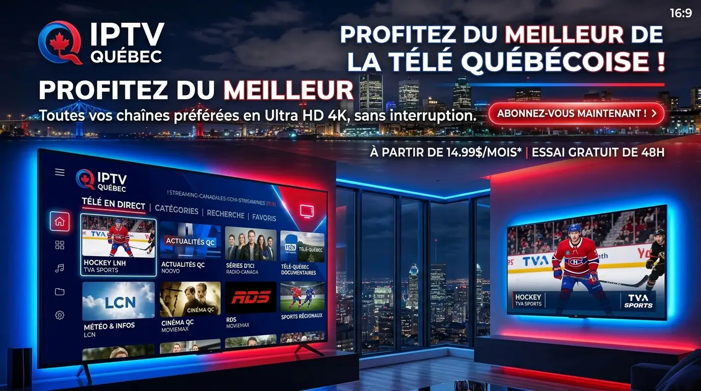 Family watching Quebec IPTV on a smart TV at home