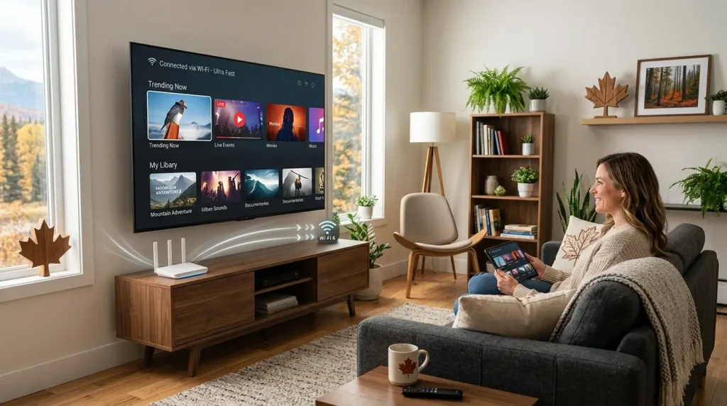 Advanced IP IPTV technology concept with smart TV and internet connection in Canada